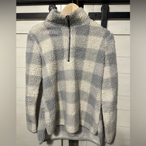 Cream and Grey Fuzzy Half Zip Sweater